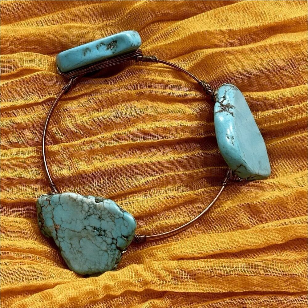 Handcrafted Copper Wire Bangle Bracelet Raw Turquoise Stones